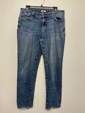 Eileen Fisher Blue Cropped Straight-Leg Distressed Jeans Size 8